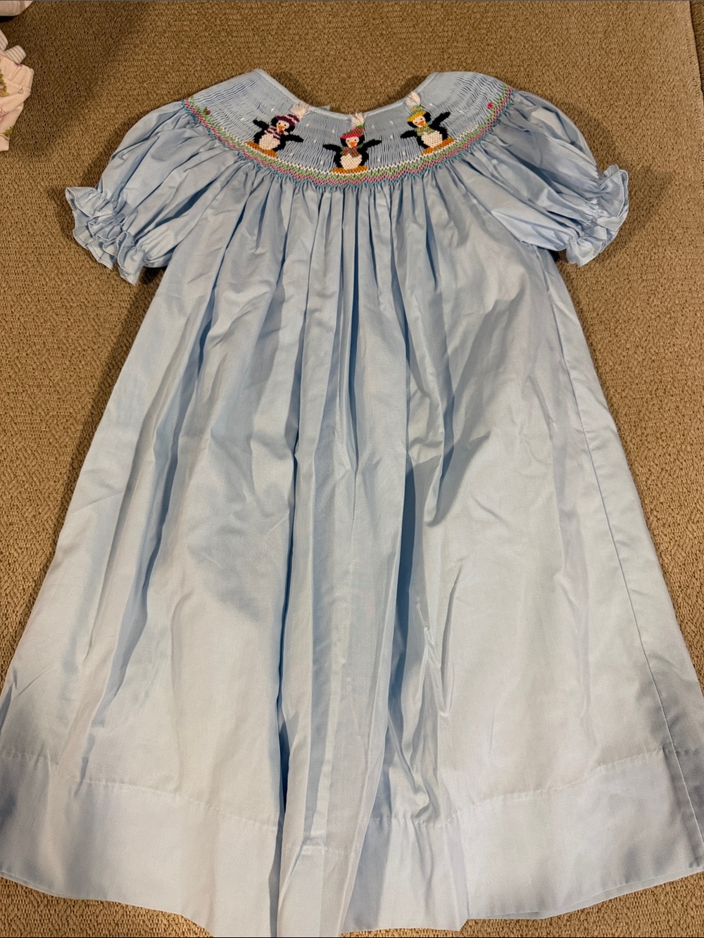Light Blue Smocked Dress with Penguins